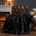 Faux Fur Throw Blanket for Couch, Fluffy Fuzzy Plush Bubble Blanket, Soft Warm Cozy Shaggy Rabbit Blanket, Luxury Decorative Gifts for Sofa Bedroom Living Room, 60x50inch (Black)