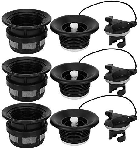 Alomejor 3Pcs Boat Air Valve PVC Air Valve Spiral Air Plug Replacement Kit for Inflatable Boat Kayak with Filter Mesh(Black)