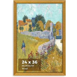 HLiWEGNS 24x36 Gold Ornate Wood Picture Frame, Single Pack, Classic Textured Frame for 24 x 36 Poster Art Display, Gallery Wall Decor