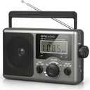 Greadio Portable Shortwave Radio with Best Reception,AM FM Transistor,LCD Display,Time Setting,Battery Operated by 4 D Cell Batteries or AC Power,Big Speaker,Earphone Jack for Gift,Elder,Home