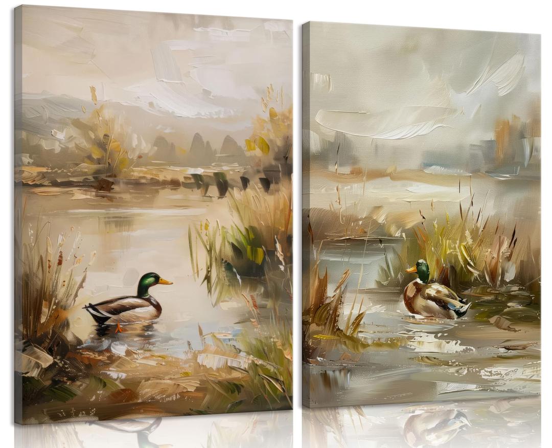 YUFXSTZV Vintage Mallard Duck Pond Wall Art Room Wall Decor 16x24 Framed