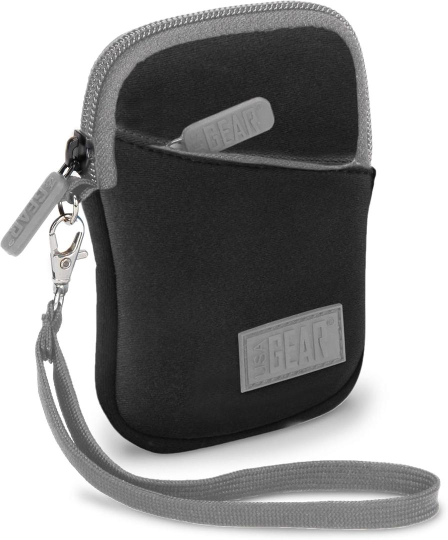 USA GEAR Compact Camera Case - Water Resistant Digital Camera Small Bag w/Belt Loop, Wrist Strap, Pocket for SD Card, Charging Cable - Pouch Compatible with Canon, Nikon, Sony and More (Black)