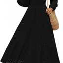 PRETTYGARDEN Women's Long Sleeve Maxi Dress V Neck Hollow Out Eyelet A Line Long Flowy 2026 Spring Wedding Guest Dresses (Black, Small)