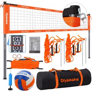 Outdoor Professional Volleyball Net Set for Backyard Beach with Adjustable Heavy Duty Poles, Durable Net, PU Volleyball & Pump, Carry Bag (20ft, Orange)