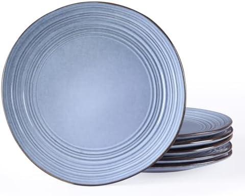 famiware Dinner Plates, 10.25 Inch Plate Set for 6, Reactive Glaze Speckled Hand-made Ceramic Plates, Microwave & Dishwasher Safe, Scratch Resistant, Twilight Series, Blue