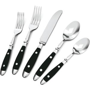 Retro 20-Piece Silverware Set, Stainless Steel Cutlery Set, Vintage Flatware Set with Black Bakelite Handle, Dishwasher Safe| Service for 4