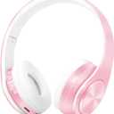 RAT TAIL V5.3 Bluetooth Headphones OverEar, Foldable Wireless and Wired Stereo Headset Micro SD/TF, FM for Cell Phone,PC,Soft Earmuffs &Light Weight for Prolonged Wearing (Pink)