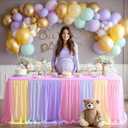Wish Care Rainbow Tulle Tablecloth for 6 Foot Rectangle Tables Double Layer Tulle Tutu Desk Skirt Unicorn Ruffle Pastel Table Cloth Stretch Fitted Table Covers for Girls Birthday Baby Shower Party