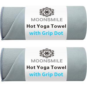 MOONSMILE 2 Pack Hot Yoga Mat Towels with Grip Dot,Yoga Mat Towels for Hot Yoga Non Slip,Soft Suede Microfiber Cover, Absorbent Pilates Exercise Accessories (Gray)