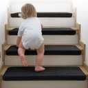 Brakki Bullnose Carpet Stair Treads, Non Slip for Wooden Steps Indoor, Runner, Soft Rugs for Pets, Edging Protectors, Washable, 29.5"x9.5"x1.5" 14pcs, Black