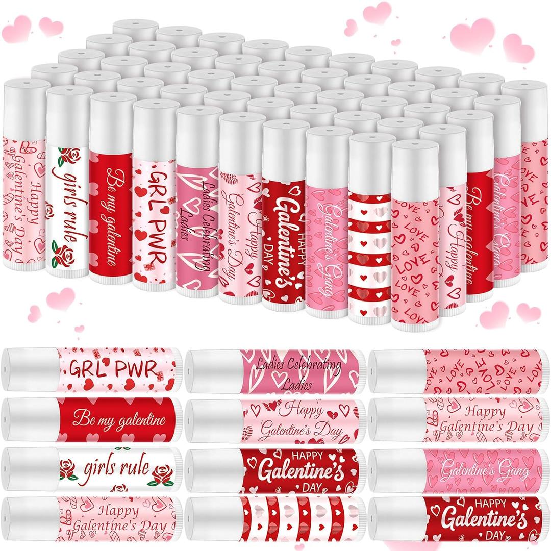 50 Pcs Galentine's Day Party Favors Galentines Gifts Bulk Lip Balms Set with 5 Taste Pink Heart Lip Care Moisturizing for Bridal Shower Favors Valentine's for Guests Women Friend Birthday Gift