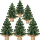 Jylucky 6 PCS Tabletop Mini Christmas Tree, 7.87" / 11.81" Miniature Pine Christmas Trees with Linen Base, Small Artificial Christmas Tree for Mantel Home Table Holiday Decorations (6PCS Style B)