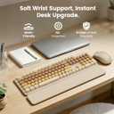 Wireless Keyboard and Mouse Combo, Magnetic Soft-Touch Wrist Rest, Round Keycaps, Full-Size Retro Typewriter Keyboard, 2-Stage Tilt Legs, Auto Sleep, 2.4GHz Cordless for Windows PC, Beige-Brown Ombre