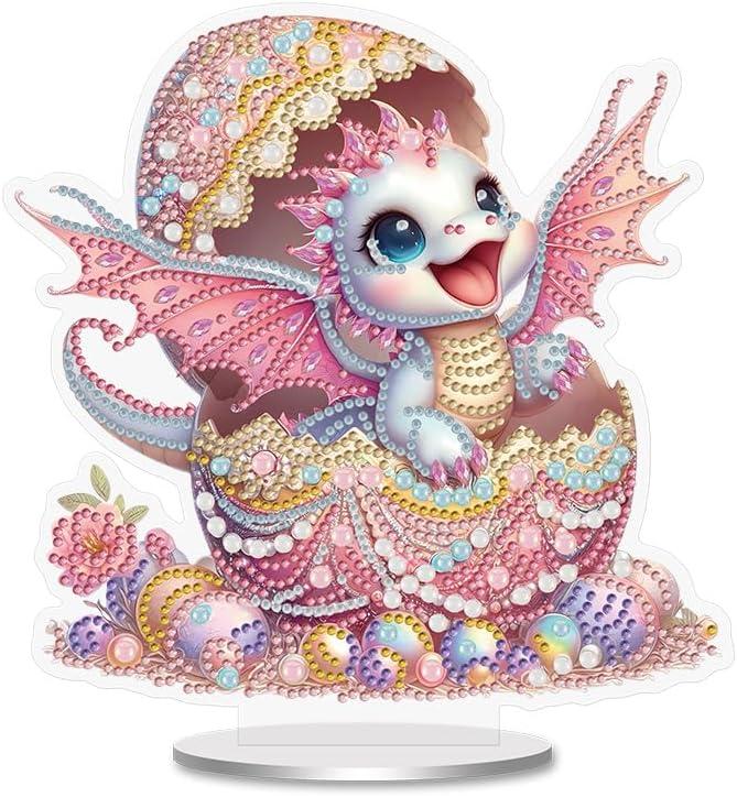 Cute Pink Dragon Diamond Painting Desktop Ornament Kit, 5D DIY Acrylic Crystal Special Shaped Tabletop Kawaii Diamond Art Home Decor for Adult (ZS11)