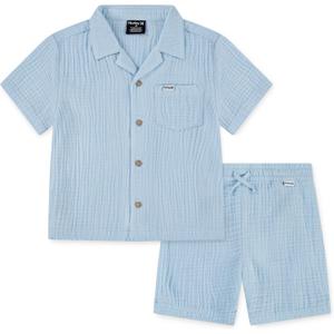 Hurley Baby and Toddler Boys' Short Sleeve Button Up Shirt and Shorts 2-Piece Outfit Set, Size: 2T