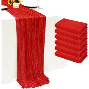 6Pack Red Cheesecloth Table Runner 10Ft Gauze Table Runner Red Cheese Cloth Table Runners Long Sheer Fabric Tablerunners for Wedding Party Bridal Shower Thanksgiving Christmas (6 Pack 20 x 120 inch)
