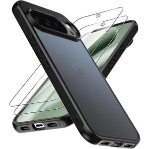 TR4U The Resource For You 3 in 1 Matte Case with 2-Pack Screen Protectors Compatible with Google Pixel 10 Pro XL, [Shockproof] [Military Grade Protection] Protective Case for Pixel 10 Pro XL (2025) (Black)