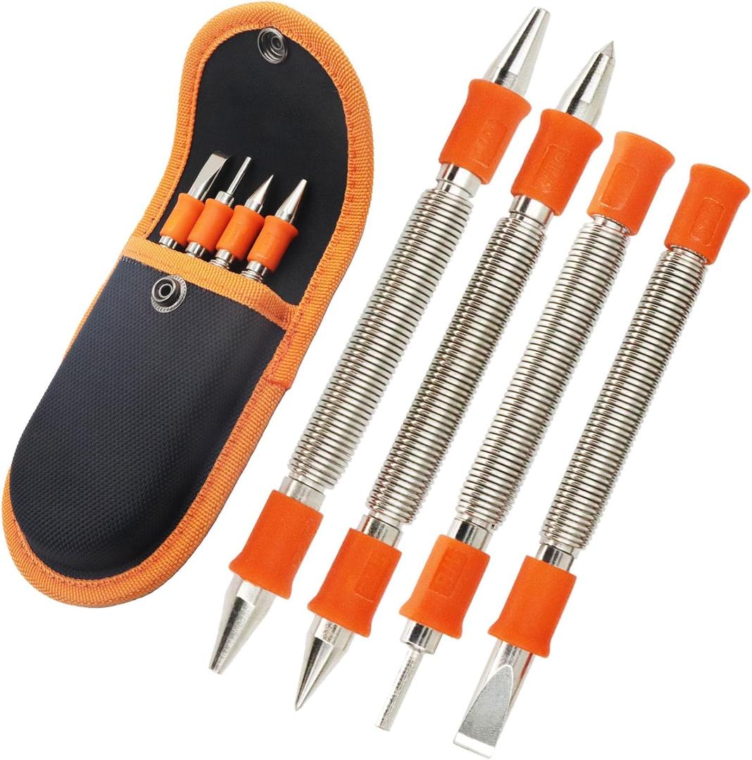 4 Pieces Dual Head Nail Setter, Dual Head Center Punch, Door Hinge Pin Removal Tool and Cold Chisel, Spring Nail Set, Spring Loaded Punch1/8-in, 3/32-in, 3/16-in, 1/16-in, 5/16-in, 1/8-in