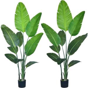 Bird of Paradise Plant Artificial - 5FT Faux Plants Indoor Tall with Realistic Trunks - Indoor Silk Floor Plant for Home Decor in Living Room, Office, and Bedroom 2Pcs