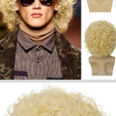 Mens Curly Light Blonde Afro Wig Short Fluffy Rocker Wigs Cosplay Costume Daily Hair Wig for Male Guys