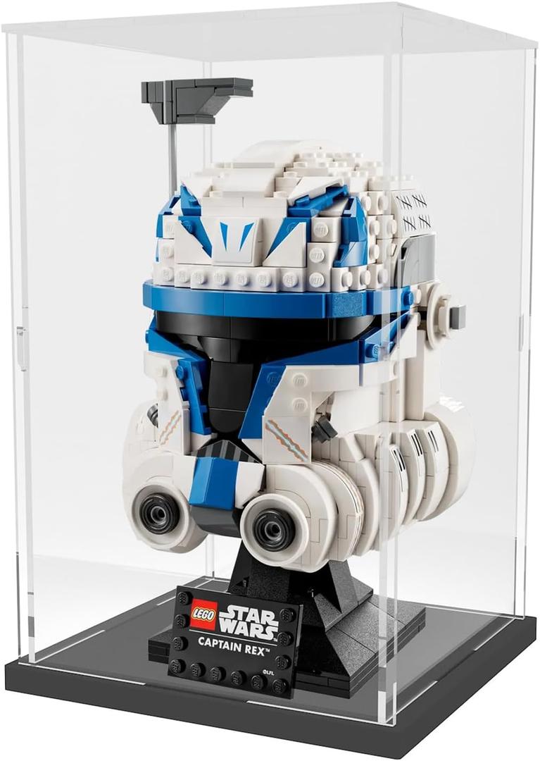 Choowin Acrylic Display Case for Lego Star Wars Helmet for Lego Captain Rex Helmet Thickened Clear Acrylic Display Cases for Collectibles Assemble Dustproof Display Box(Black Base) (5.9x5.9x9.8 inch / 15x15x25 cm)