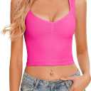 CHYRII Womens Square V Neck Tank Tops Sleeveless Summer Going Out Workout Yoga Basic Crop Tops (Small, Hot Pink)