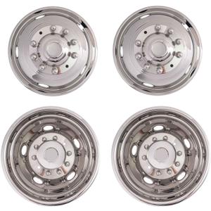 Polished 19.5" Wheel Simulators, 10 Lug Wheel Simulator Kit for 2005-2021 F450/F550 Dually Wheel Cover Set, for 19.5" X 6.0" Wheel, Bolt on mounting, NOT FIT RV/Motorhome, (L304 Stainless Steel)