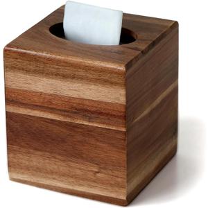 S310 Acacia Wood Tissue Box Cover, Square Tissue Box Holder with Slide-Out Bottom, Wooden Cube Tissue Covers Tissue Holders for Bathrooms Office Kitchen