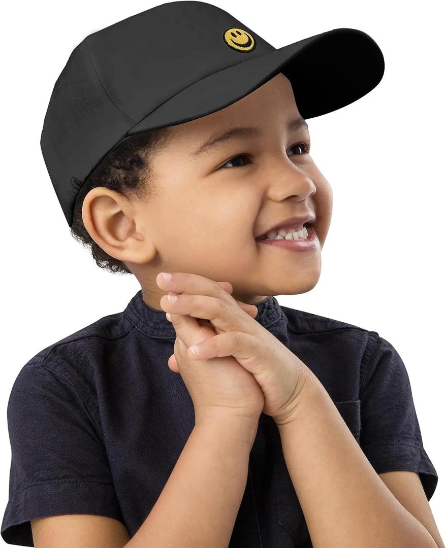 Smile Face Toddler Hat Baseball Cap for Boy Girls Baseball Hats Kids Soft Cotton Adjustable Cute Caps for 4-12 Years Black