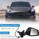 Grey Right Side Mirror Replacement for Tesla Model Y 2020-2024, Right Passenger Side