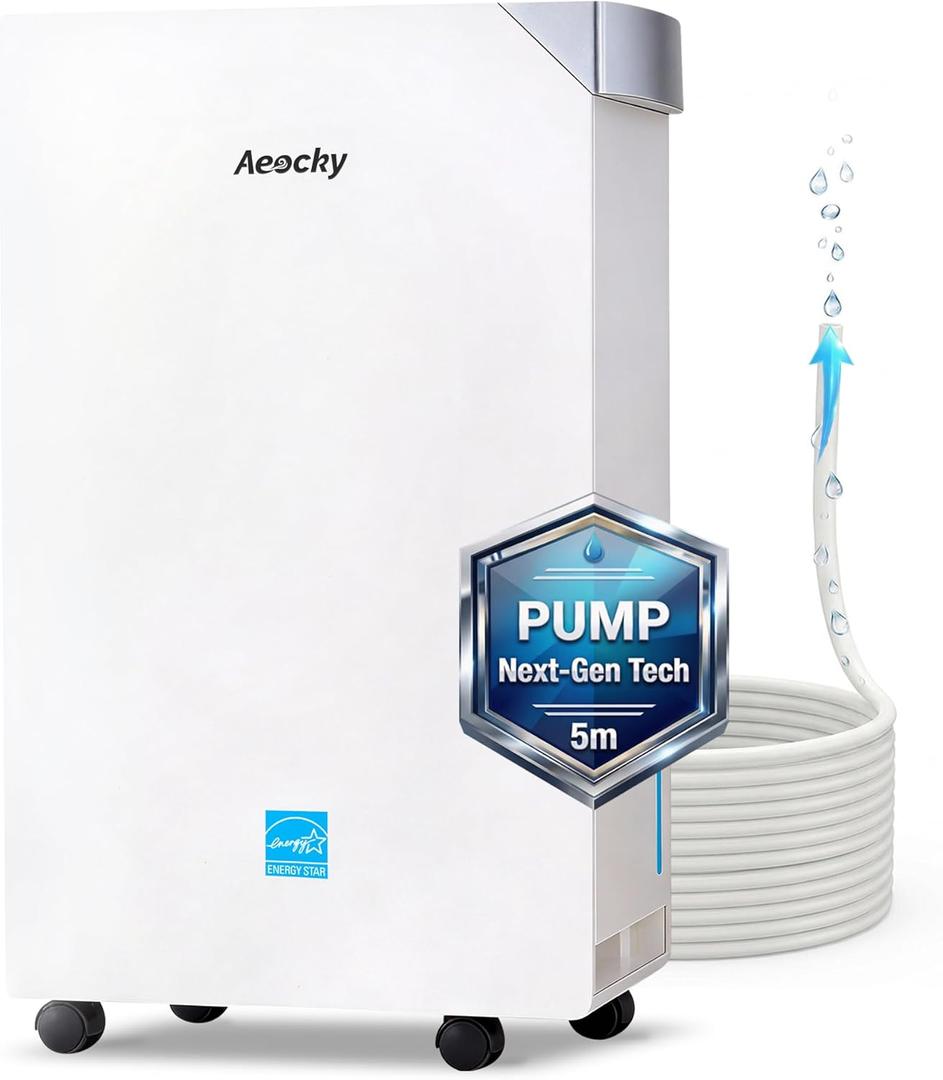 AEOCKY 4500 Sq.Ft Energy Star Most Efficient 2025 Dehumidifier with Pump, Max 80 Pint/Day Smart Compressor Dehumidifier with Drain Hose, Intelligent Humidistat,for Basement,Bedroom,Home,Bathroom