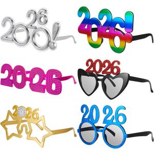 6 Pack 2026 Glasses Fancy Glitter Number Sunglasses 6 Styles Eyewear Graduation Party Supplies Favors Decorations Accessories for Celebration Festival Photo Prop