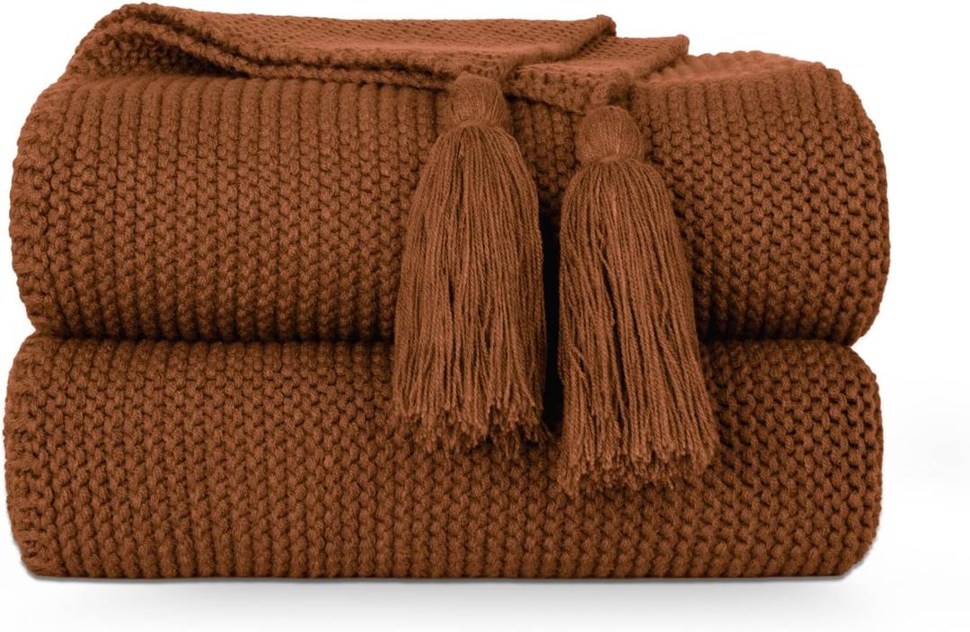 MACEVIA Brown Throw Blanket for Bed Couch 50" X 60" Knitted Blanket Christmas Decorative for Living Room Sofa (Brown)