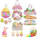 JLCFUTURE 4Pcs/set, Easter Decorations Door Hanger Happy Easter Paper Door Hanging Easter Day Party Supplies Festival Decoration Eggs Rabbits Pattern Door Hanger Corridor Wall Pendant Home Decor, Set of 2
