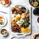 Extra Large White Serving Tray with Handles, 19''x11.6'' Melamine Platters, Ottoman Tray for Serving Food, Turkey, Cookie, Cupcakes, Desserts, Dishwasher Safe, Set of 2,Mats Included