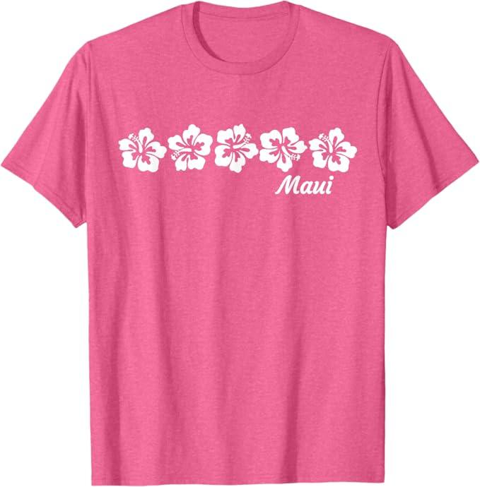 Maui Hawaii with Hawaiian Hibiscus Flowers T-Shirt S