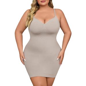 Shapewear Slip Dress for Women Under Dress Seamless Tummy Control Slip Dress Plus Size Smoothing Cami Dress Slips (Gray, XL)