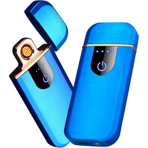 Electronic Lighter Smart USB Rechargeable, Mini Portable Design with Touch Dual-Sided Ignition - Windproof and flameless, Featuring Plasma Technology, Battery Indicator, and Lightweight Build (Blue)