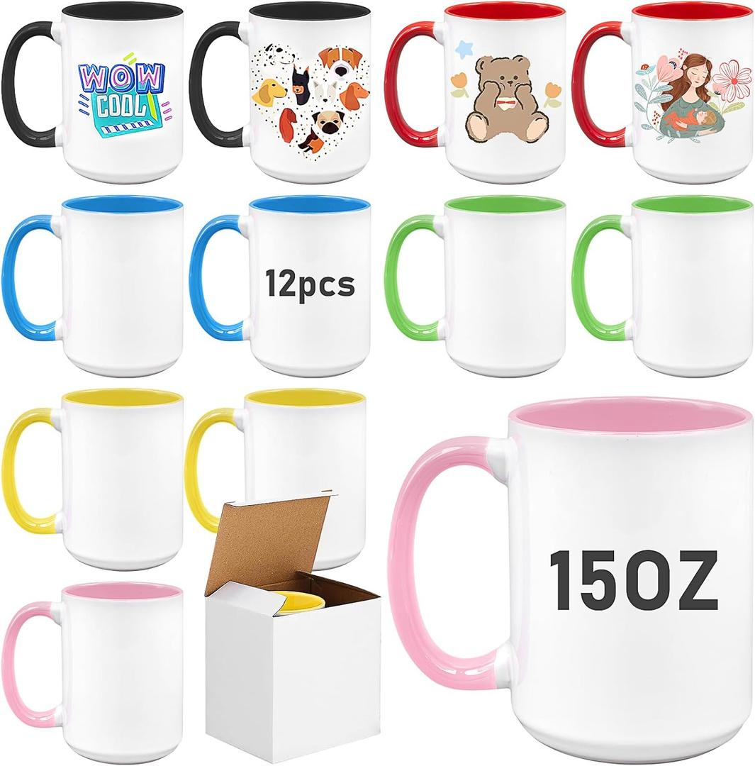 12 Pack Sublimation Mugs Blank,15oz Ceramic Coffee Mug Tazas Para, large