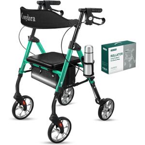 Cosydora Rollator Walkers for Seniors with Seat, 13.6 Lbs Ultra Lightweight Foldable Rolling Walker, 350Lbs Heavy Duty Aluminum, 8" All Terrain Wheels, Dual Adjustable Height, Shimmer Green