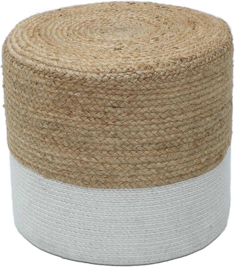 The Home Talk Pouf Ottoman Boho Hand Braided Cord Footrest - 100% Jute Pouffe, Bean Bag, Floor Chair, Perfect for Living Room, Bedroom, Home Décor, 18"x18"x16" - Natural Ivory