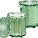 2 Pack Qtip Holders for Bathroom, Clear Glass Apothecary Jars with Lids, Vintage Bathroom Canisters for Cotton Balls, Swabs, Floss Picks, Hair Ties, Vanity Organizer and Storage Decor (Green)