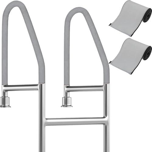 Treela 2 Pcs Pool Handrail Cover 6 Feet Swimming Pool Handrailing Covers with Zipper Slip Resistant Anti Scald Neoprene Safety Rail Grip for Inground Swimming Ladder Entry Handle Sleeve(Light Gray)