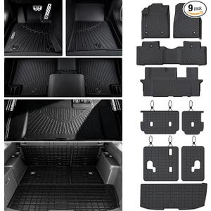 Floor Mats for Honda Pilot 2009 2010 2011 2012 2013 2014 2015 Accessories 9PCS, Cargo Mat Custom TPE All Weather Protection Full Coverage 2nd & 3rd Row Floor Liner &Trunk Liner car Accessories