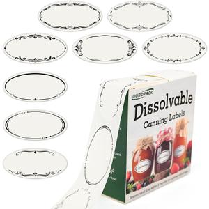 DGBDPACK 200 Dissolvable Canning Labels for Mason Jars, 1 x 2 inch Food Labels, Tiny Canning Jar Stickers Removable with Water