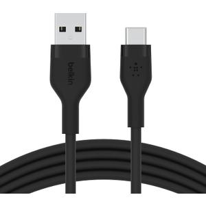 Belkin BoostCharge Flex Silicone USB-A to USB-C Cable (2M/6.6ft) for iPhone 16, iPhone 16 Pro, Galaxy S25, S24, Note, Pixel 9 & 8, Nintendo Switch 2, Carplay & More with Cable Clip - Black