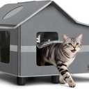 Outdoor Cat House Weatherproof, Outside Cat House for Outdoor Feral Cats, Insulated Cat Shelter with Cozy Mat and Elevated Bases