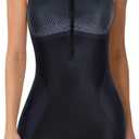 ATTRACO Women's Boyleg One Piece Swimsuit Polka Dot Athletic Bathing Suit Zip Swimwear Color Block (XX-Large, Black)