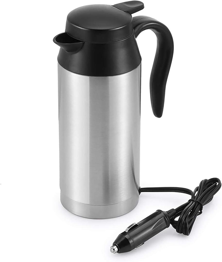 Sunsbell Portable Electric Car Kettle - 650ml Car Kettle Water Boiler 12V Car Heating Travel Cup Stainless Steel Car Heated Travel Mug Car Coffee Cup Warmer with DC 12V Charger for Car (Sliver)