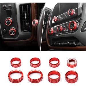 for Silverado Center Console Knob Cover Trim Ring Red for Chevy Silverado/Suburban/GMC Sierra 2014-2018 Red Interior Accessories 8pcs